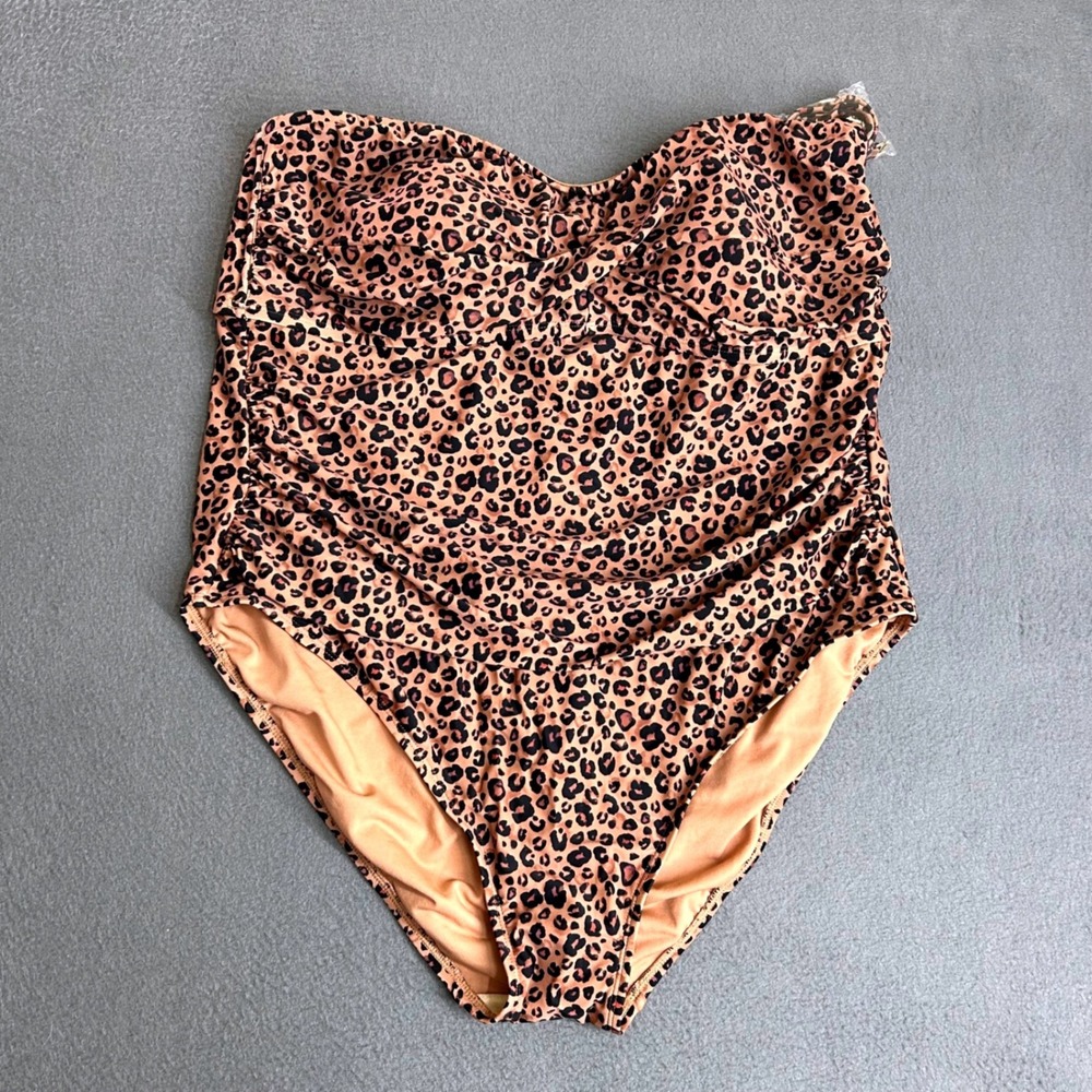 Shade & Shore Swimsuit Womens 22 Brown Leopard One Piece Tummy Control Strapless